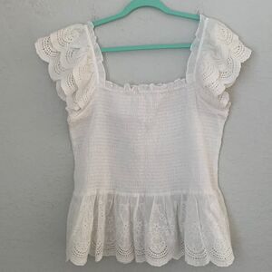 NWT Jennifer & Grace Antrop Ruffle White Top Size L